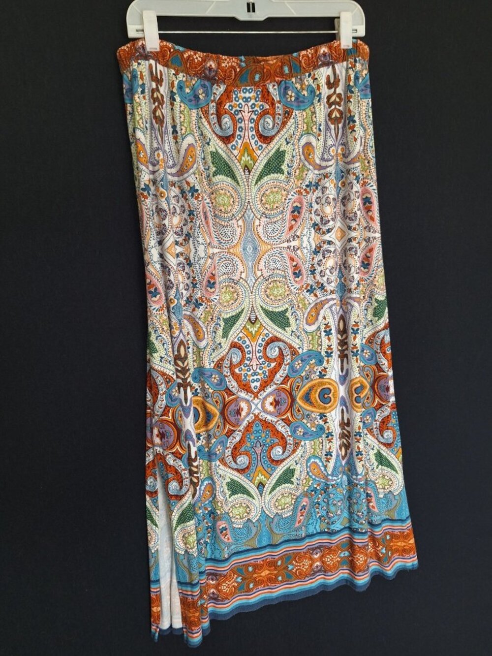 💙 Boho Paisley Maxi Skirt Multicolor Pull On Size XL Elastic Waist Festival Boh - Picture 5 of 7